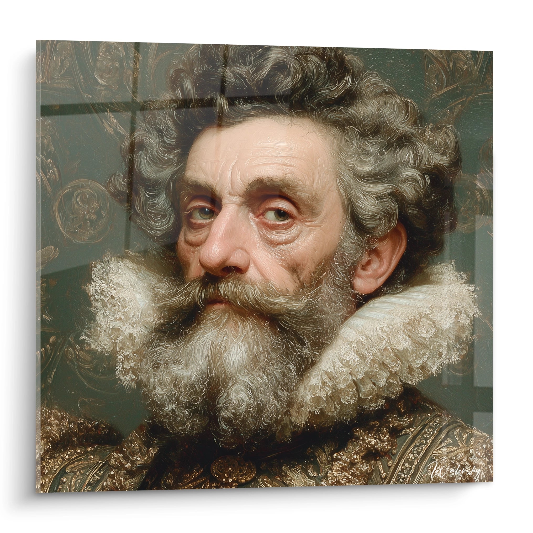 Walensky tableau portrait noblesse montrant un homme barbu en collerette et costume Renaissance tableau mural