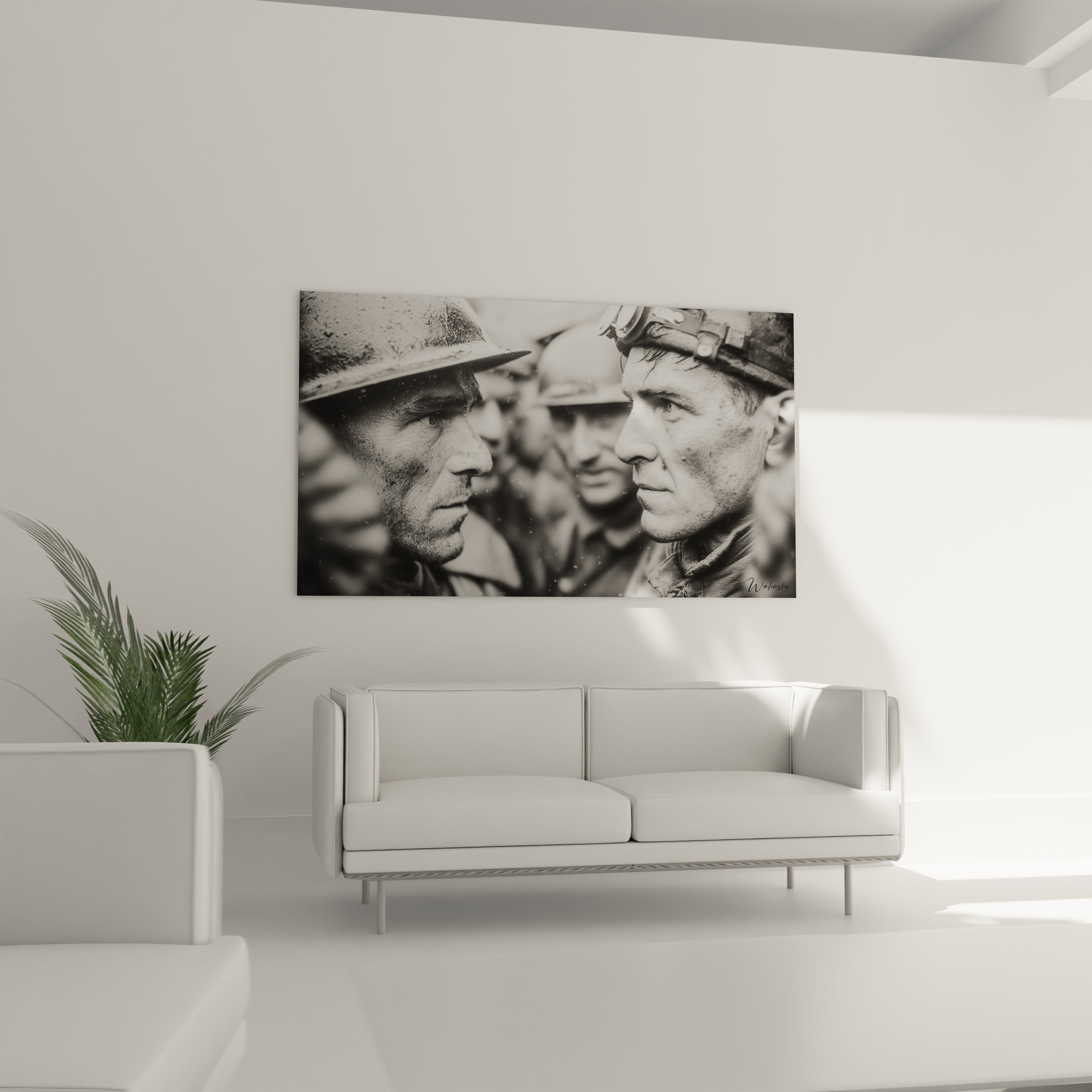 Walensky tableau première guerre mondiale mural noir et blanc gros plan de soldats en tranchée