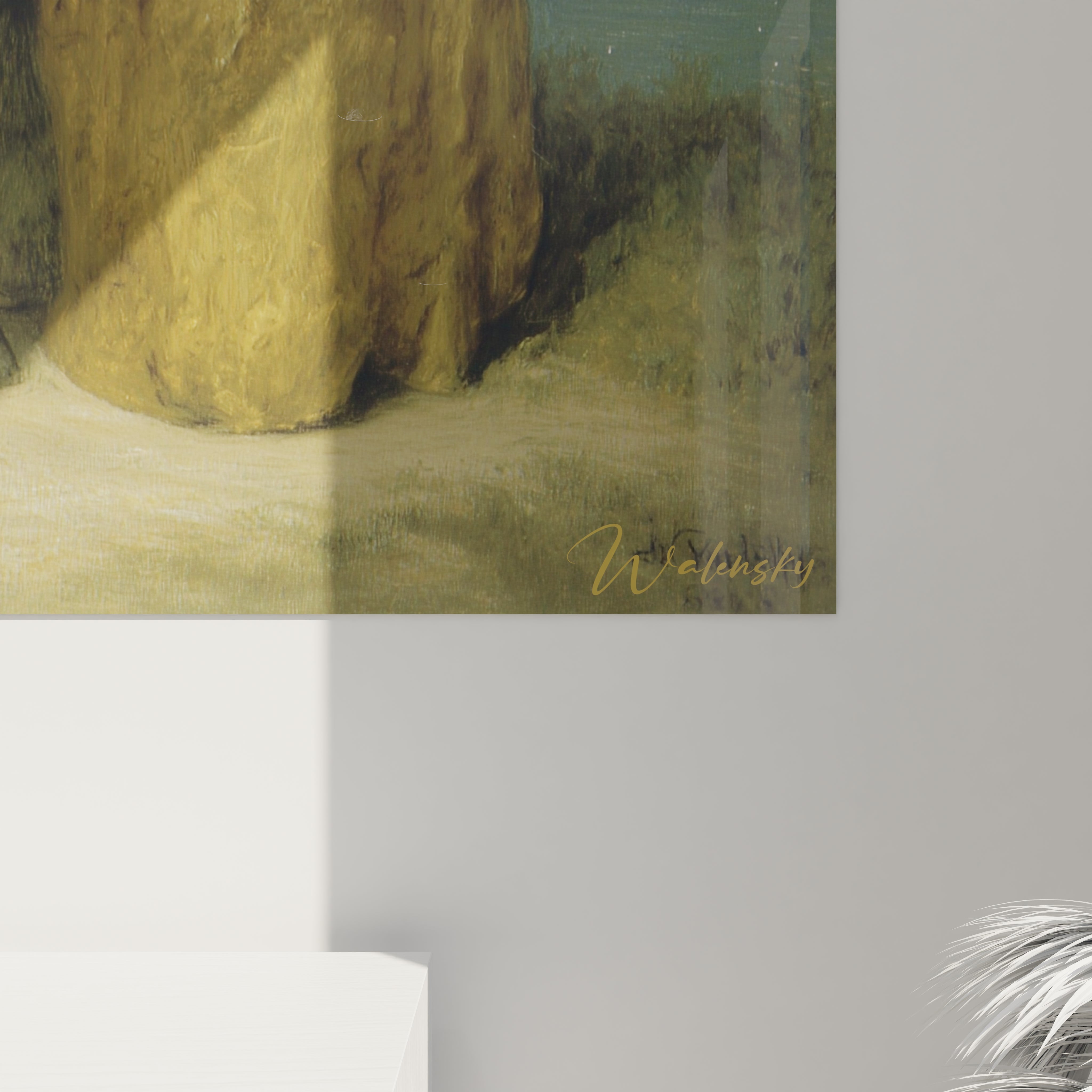 Tableau mural Walensky montrant une robe jaune et les pieds d un couple devant un paysage alpin tableau romantique couple alpes