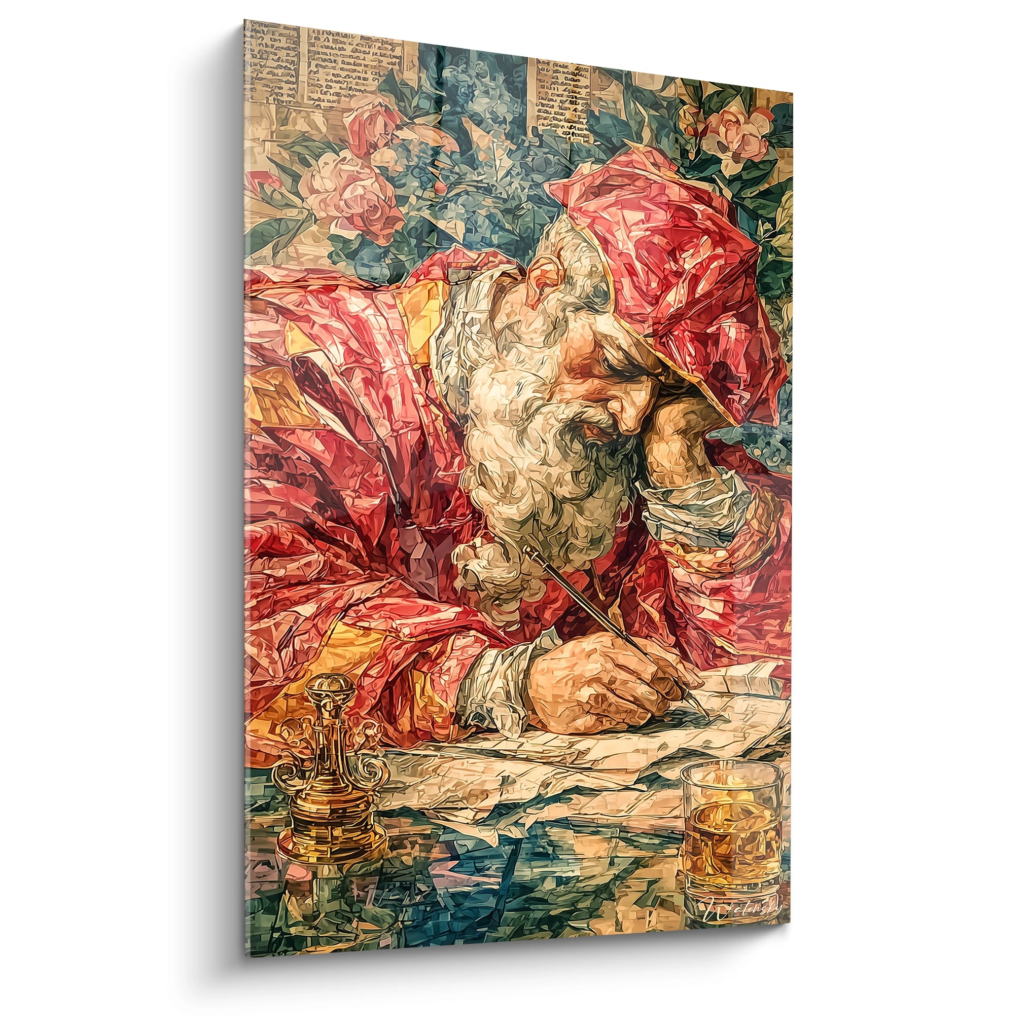 tableau Saint Jérôme renaissance italienne Walensky peinture murale montrant saint Jérôme en robe rouge écrivant sur un parchemin