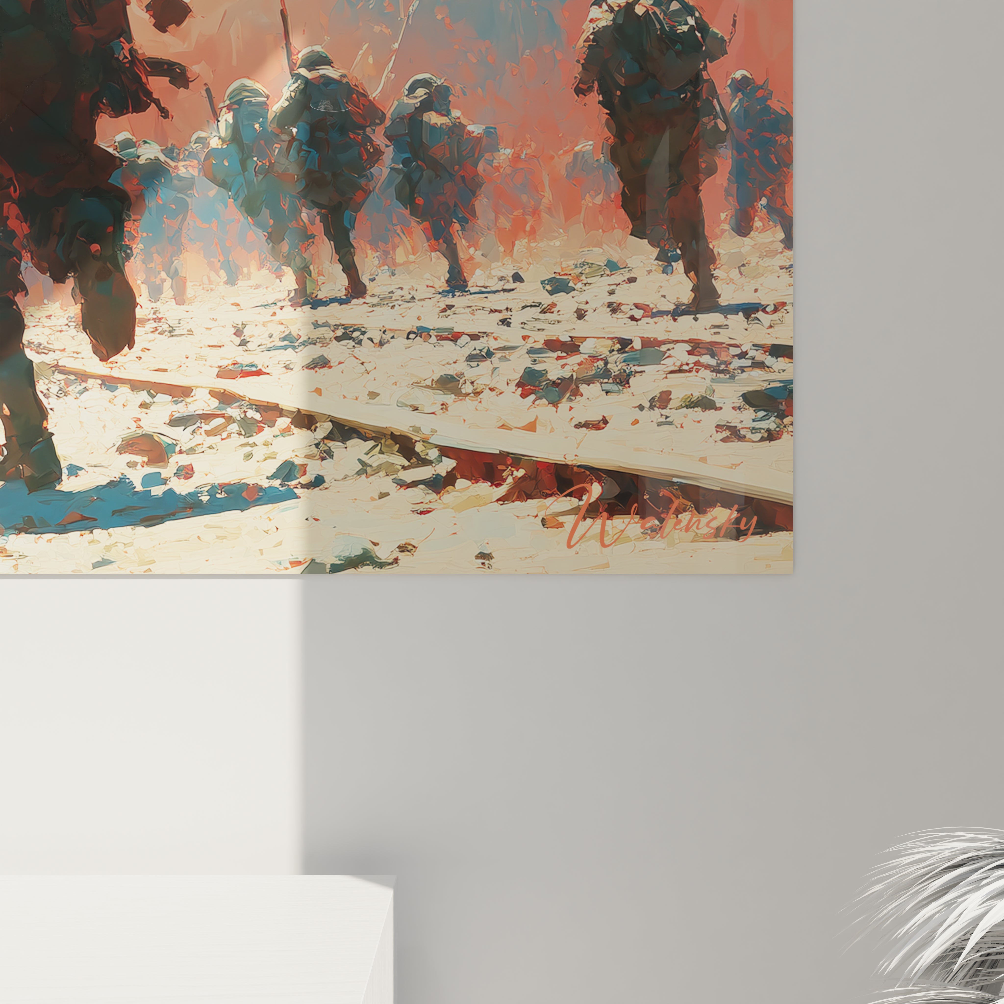 Tableau mural Walensky montrant des soldats courant sur une plage sablonneuse tableau soldats seconde guerre mondiale