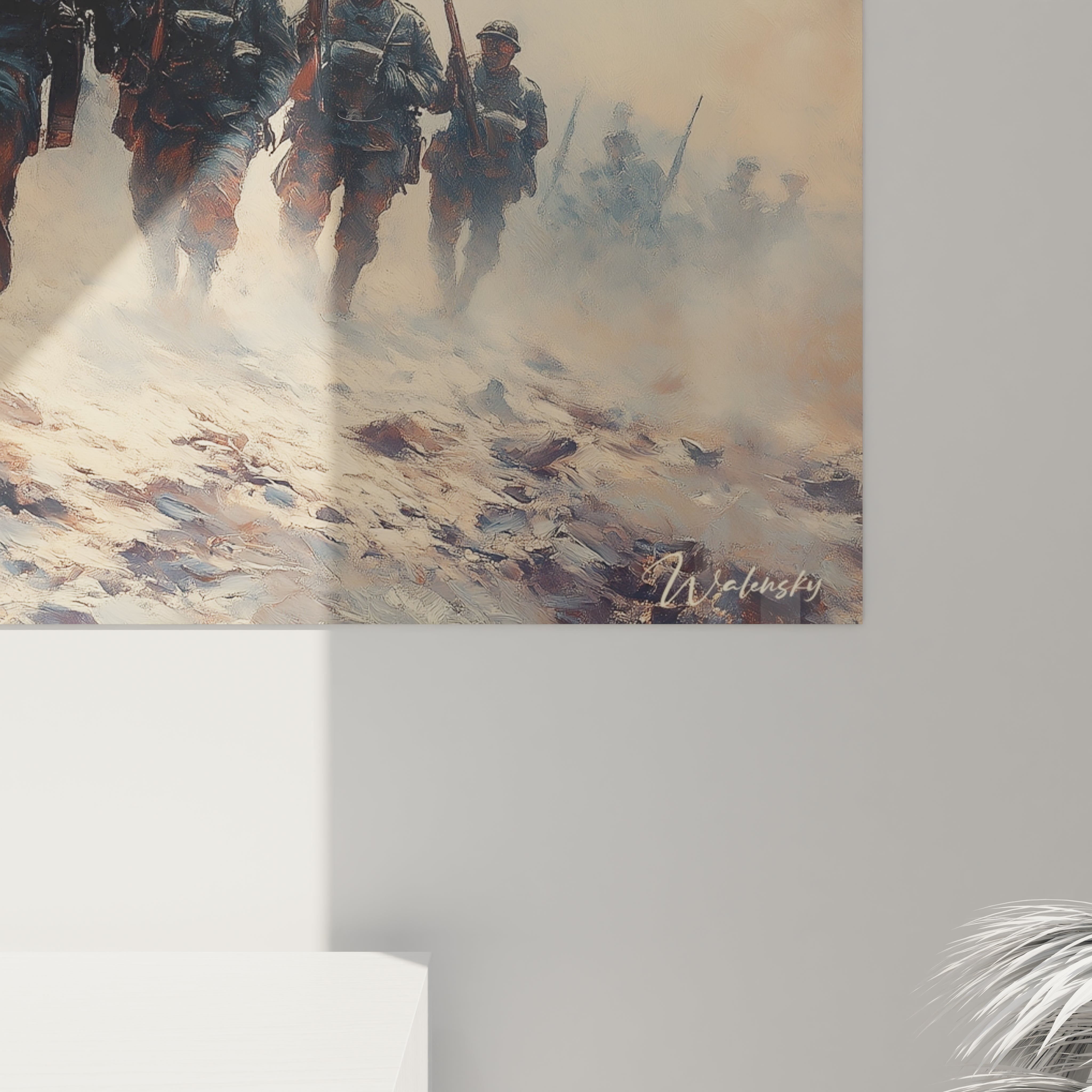 Tableau mural Walensky représentant des soldats marchant dans la brume tableau soldats seconde guerre mondiale