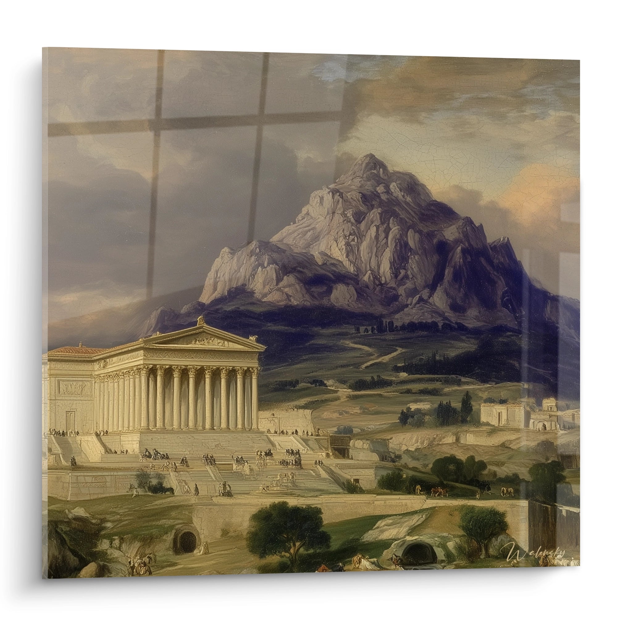 tableau temple antiquité néo classique Walensky tableau mural représentant un temple grec au pied d une montagne majestueuse
