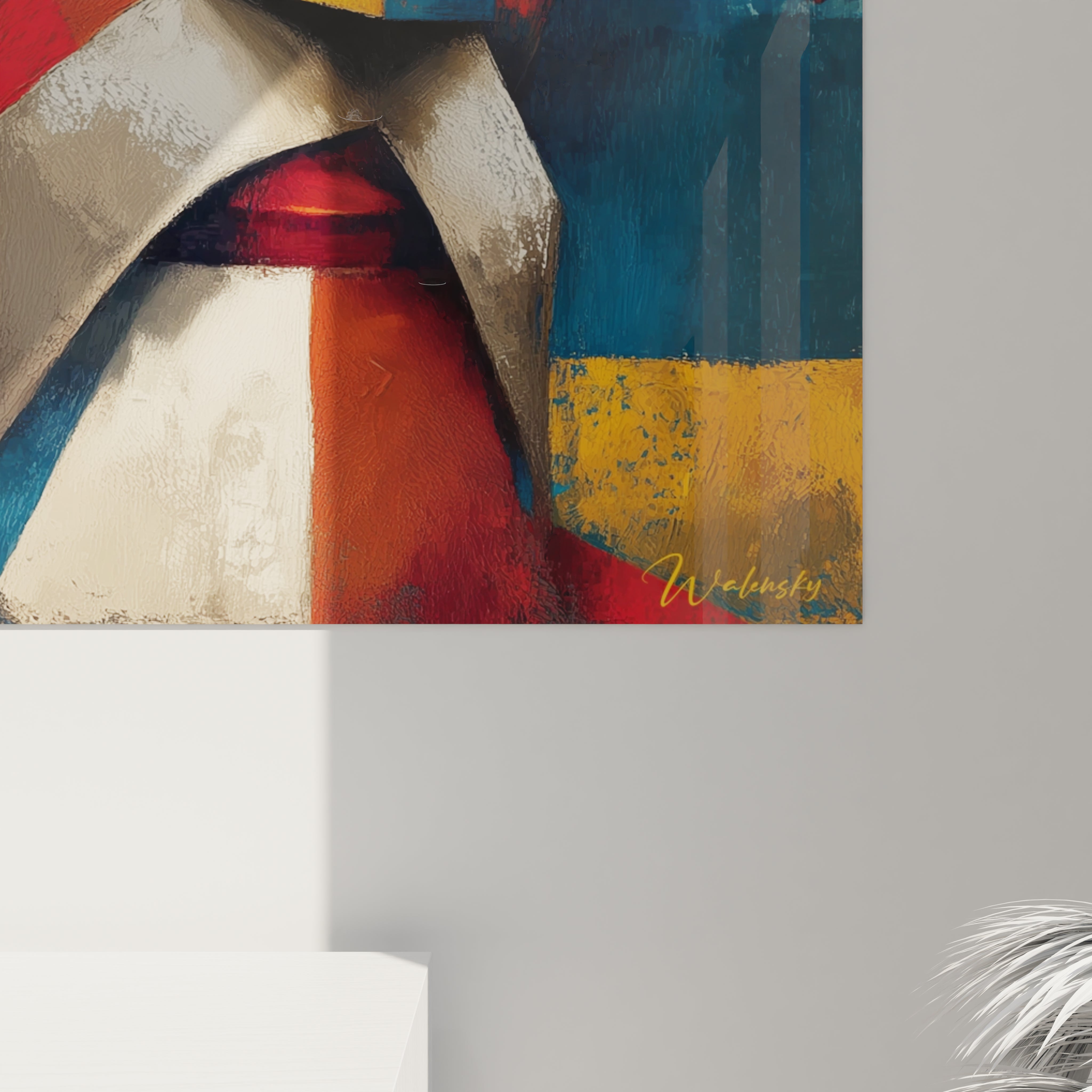 Walensky tableau visage abstrait cristaux mural aux couleurs vives textures mates et visage stylise