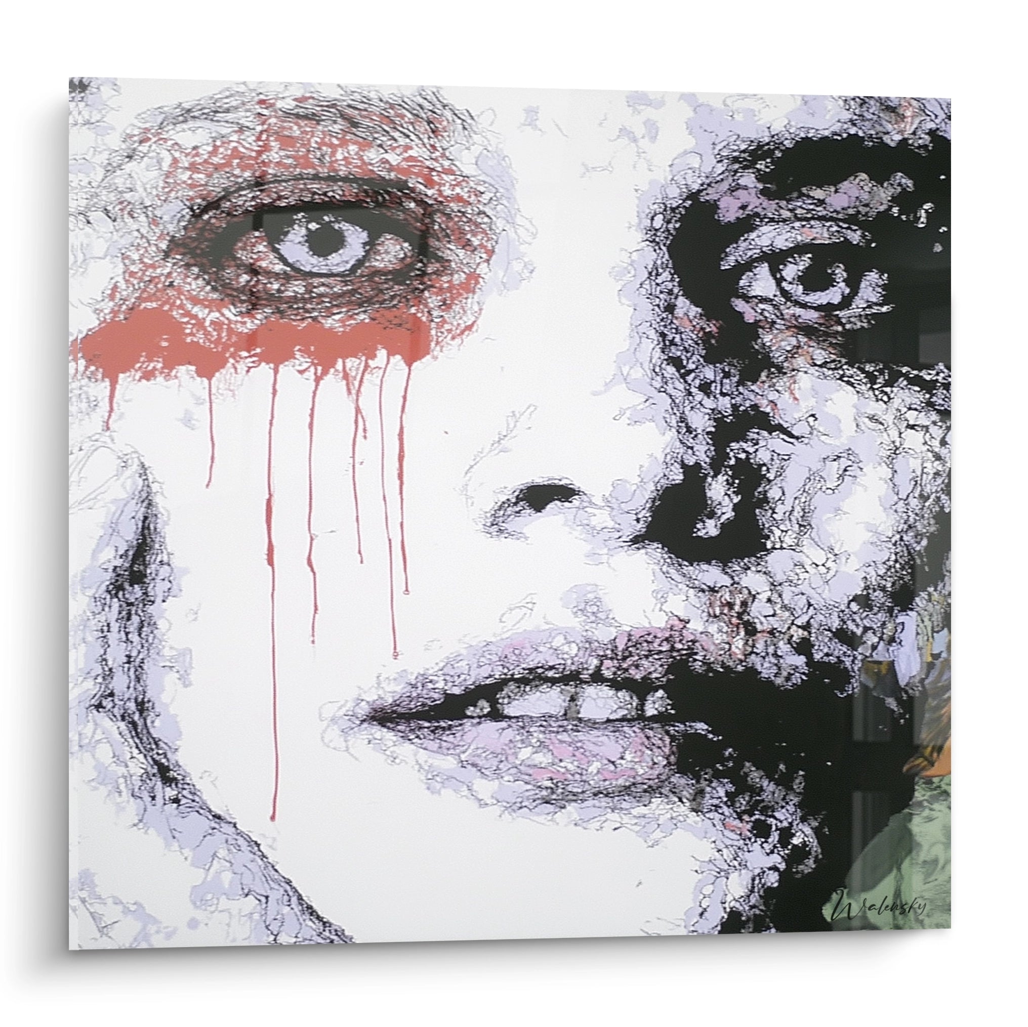 Tableau mural Walensky tableau visage masque brisé grand format visage féminin regard perçant peintures coulures