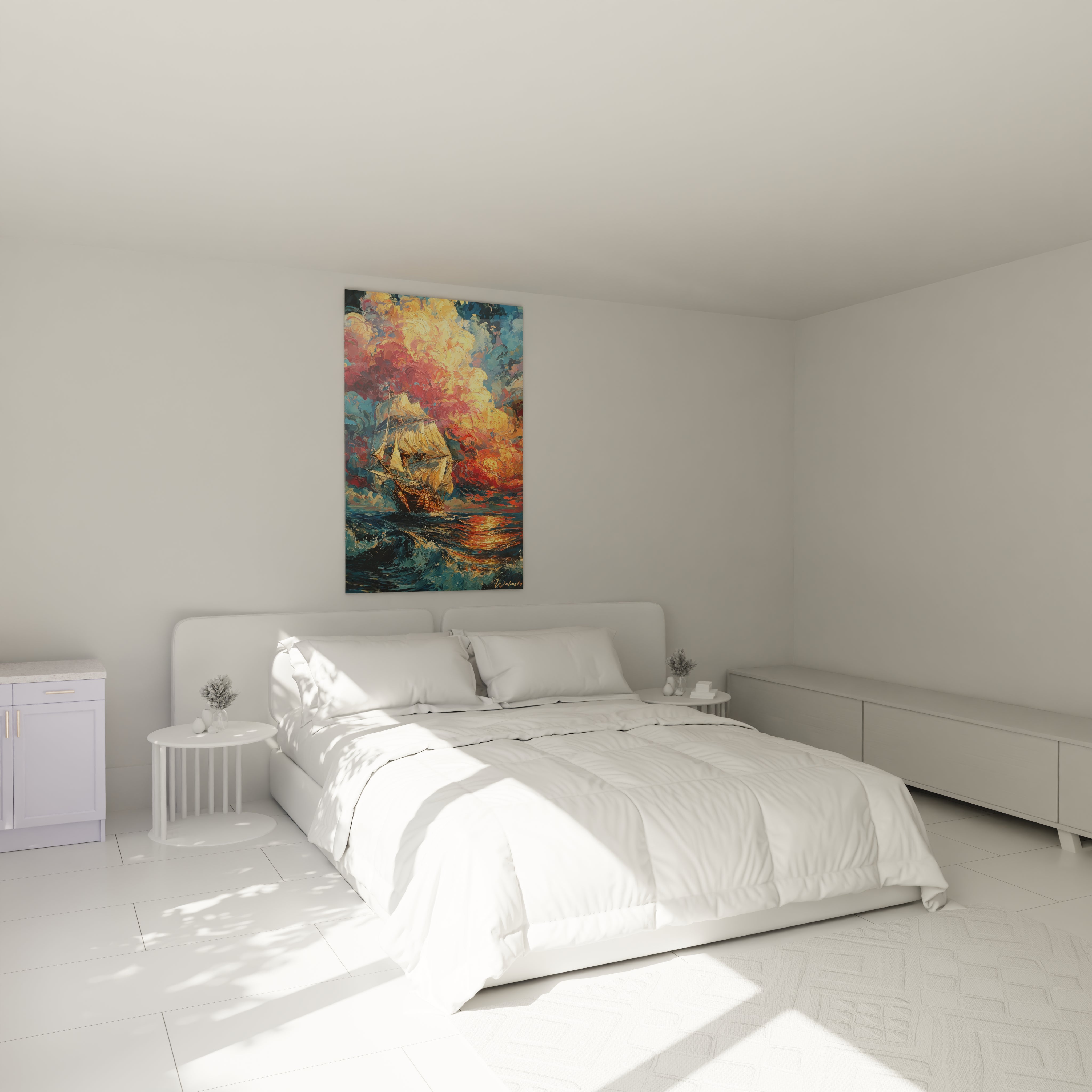 Walensky tableau mural montrant un bateau ancien en mer au coucher de soleil dans une chambre tableau navire Christophe Colomb