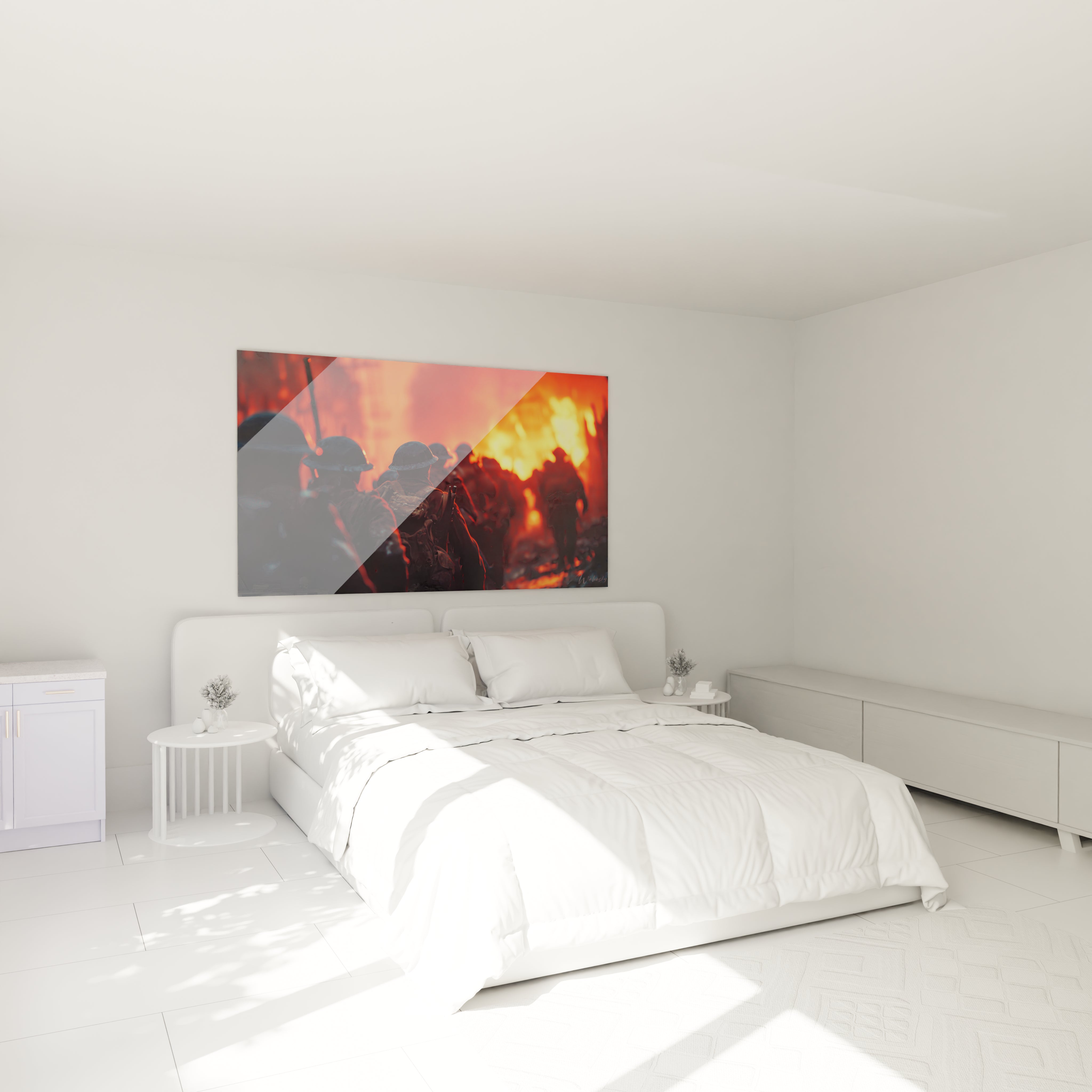 Tableau mural Walensky représentant silhouettes de soldats et flammes tableau soldats première guerre mondiale pour déco chambre