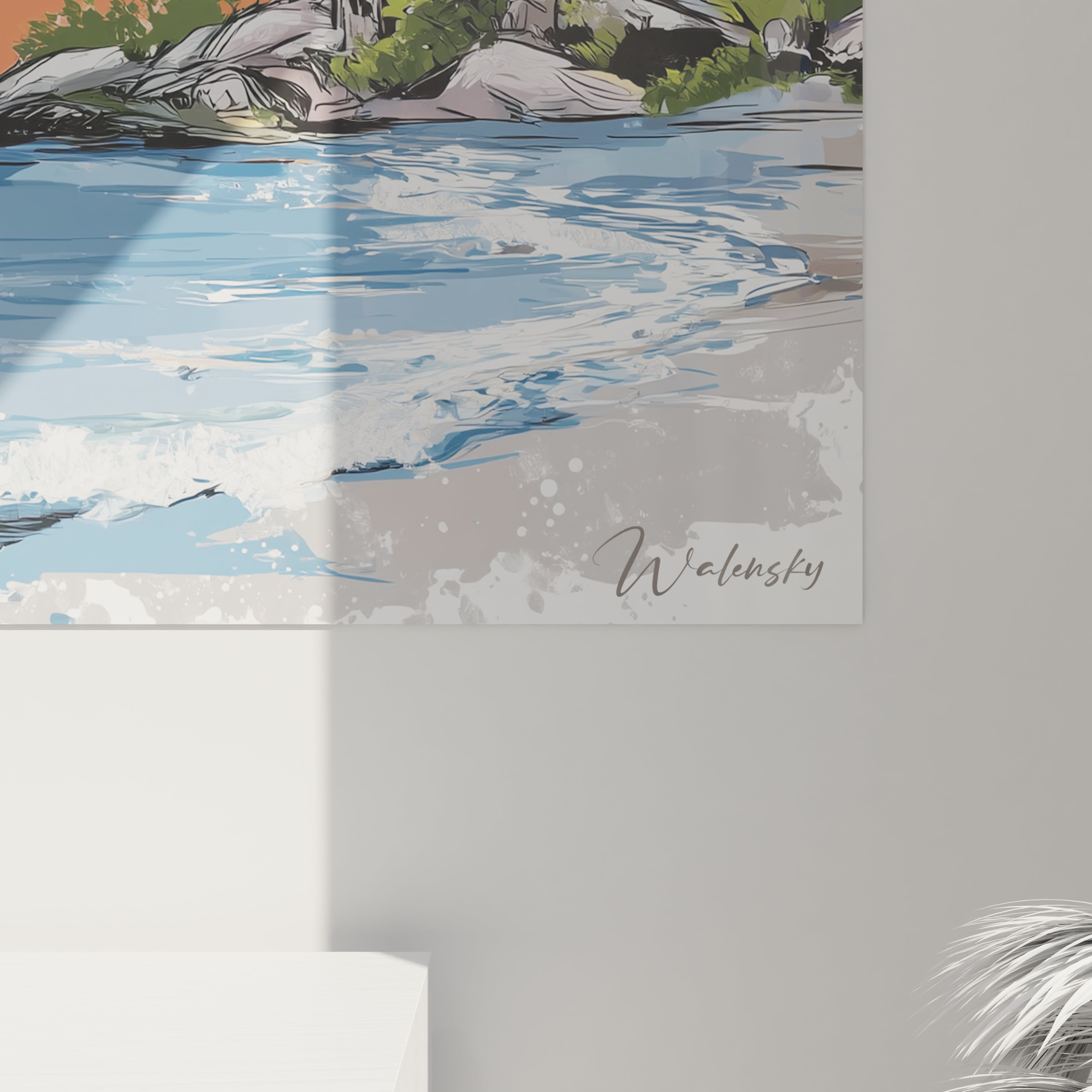 Tableau mural Walensky représentant un tableau voilier coucher de soleil abstrait aux tons sombres et lumineux