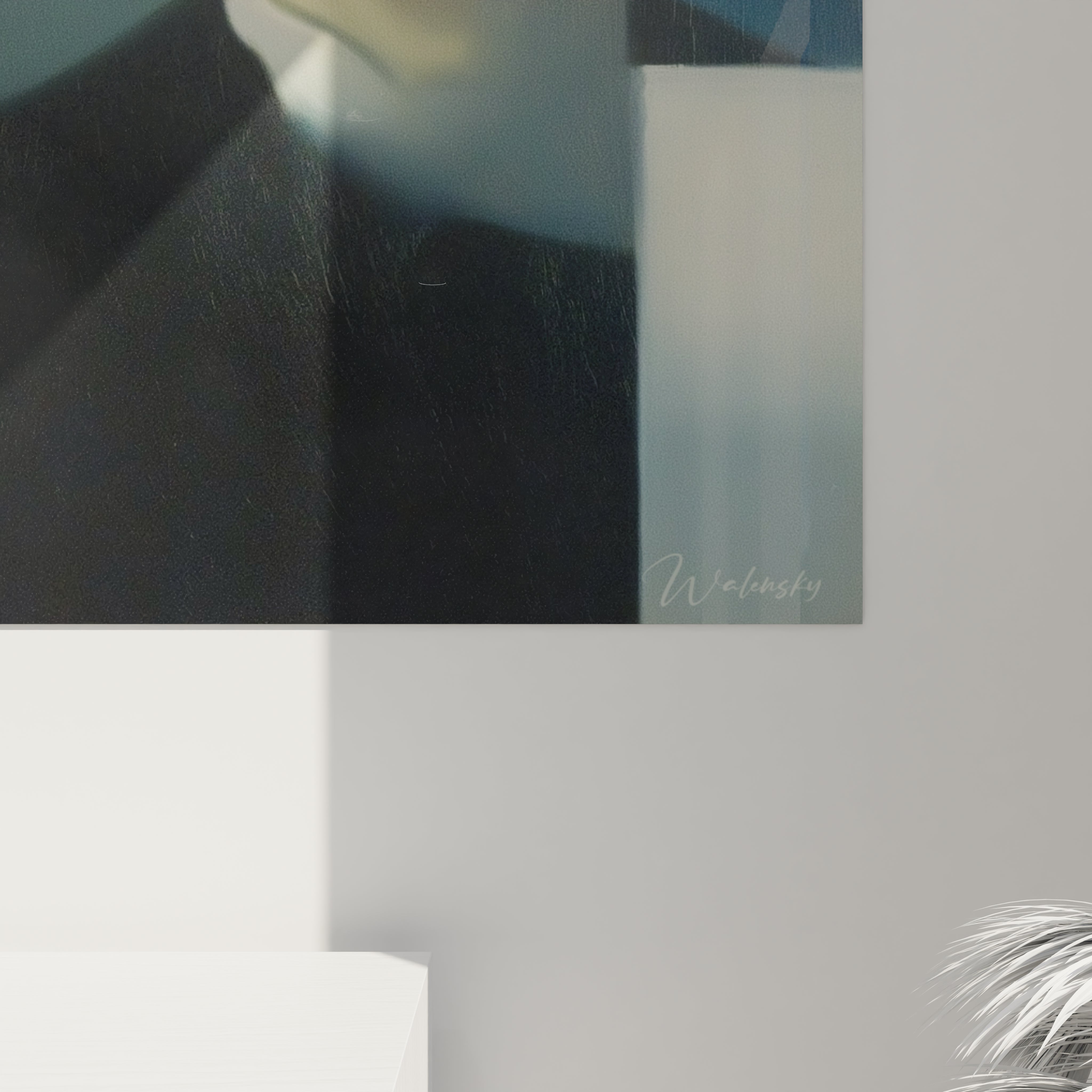 Tableau mural Walensky présentant un tableau portrait flou dadaïsme signé sur mur blanc