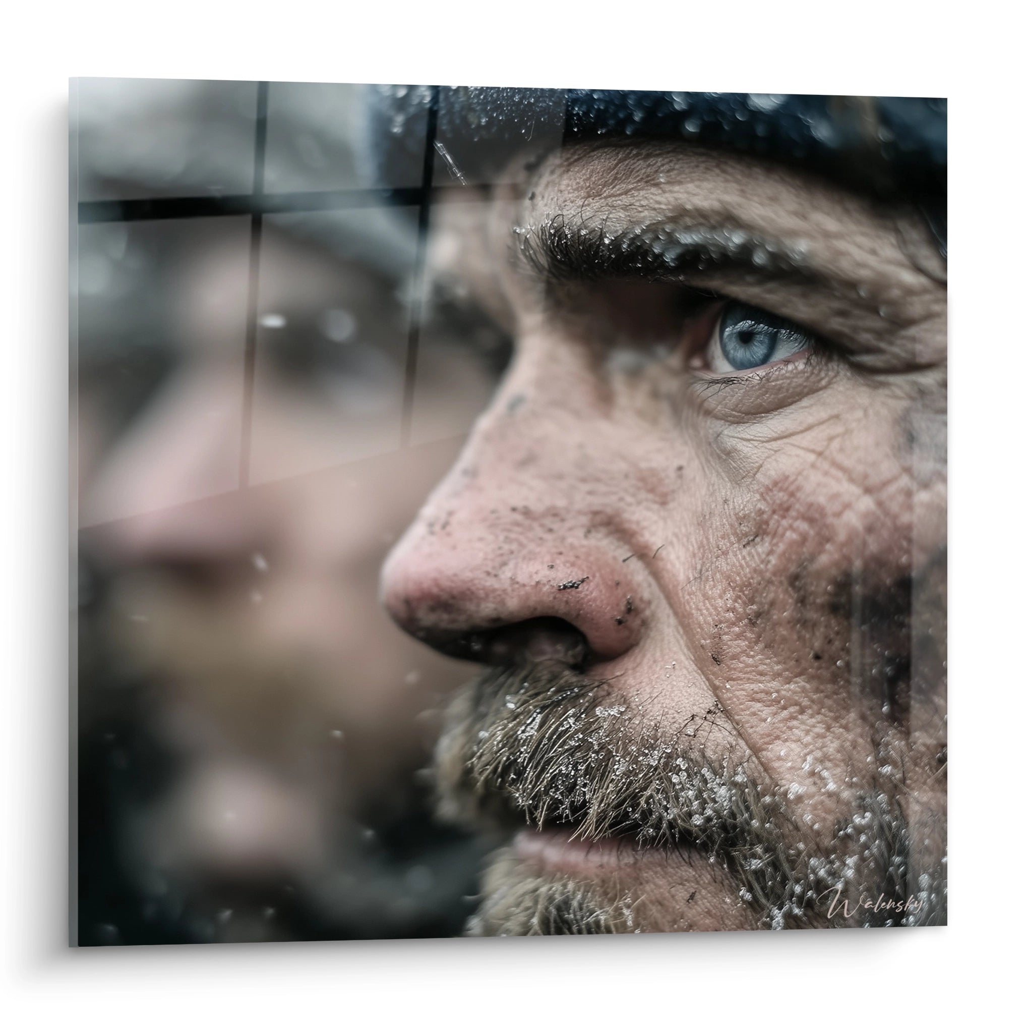 Tableau mural Walensky gros plan visage de soldat gelé regard perçant et boue tableau soldat Première Guerre mondiale