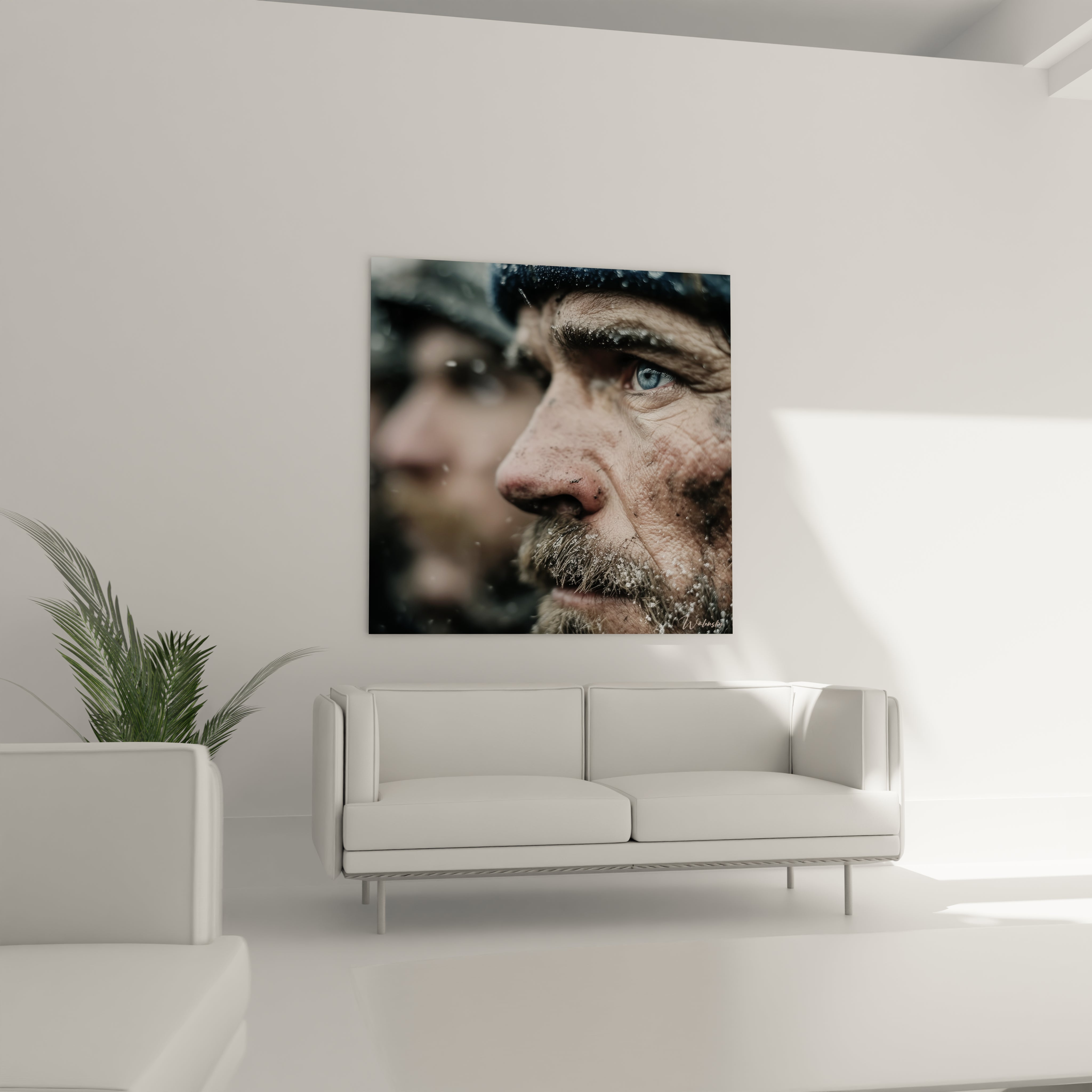 tableau soldat Première Guerre mondiale Walensky gros plan visage de soldat barbu yeux bleus et neige