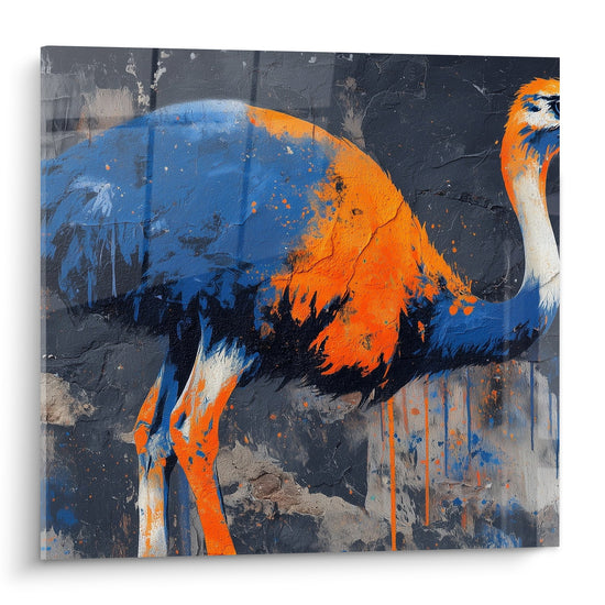 Blauworanje Expressionistisch Struisvogel Schilderij - Wilde Gloed - Struisvogel Editie