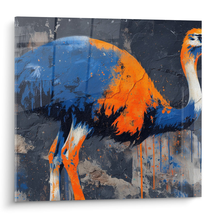 Tableau Autruche Expressionniste Bleu Orange - Éclat Sauvage - Edition Autruche