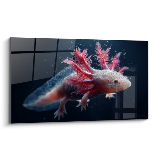 Roze Kieuwen Axolotl in Donker Aquarium - Mysterieus Waterwezen - Axolotl Editie