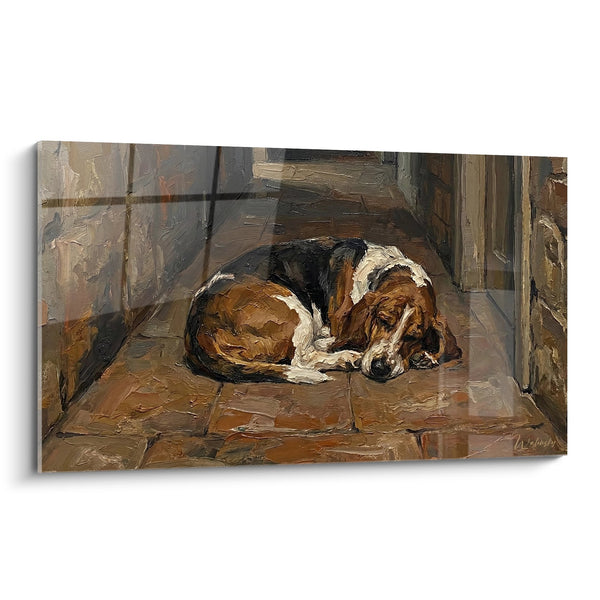 Cuadro de Basset Hound Dormido sobre Azulejos - Reposo Tranquilo - Edición Basset Hound