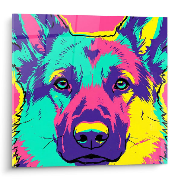 Schilderij Duitse Herder Multicolor met Neon Tinten - Portret in de Moderne Kunst - Editie Duitse Herder Schilderij