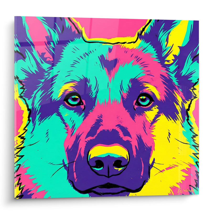 Schilderij Duitse Herder Multicolor met Neon Tinten - Portret in de Moderne Kunst - Editie Duitse Herder Schilderij
