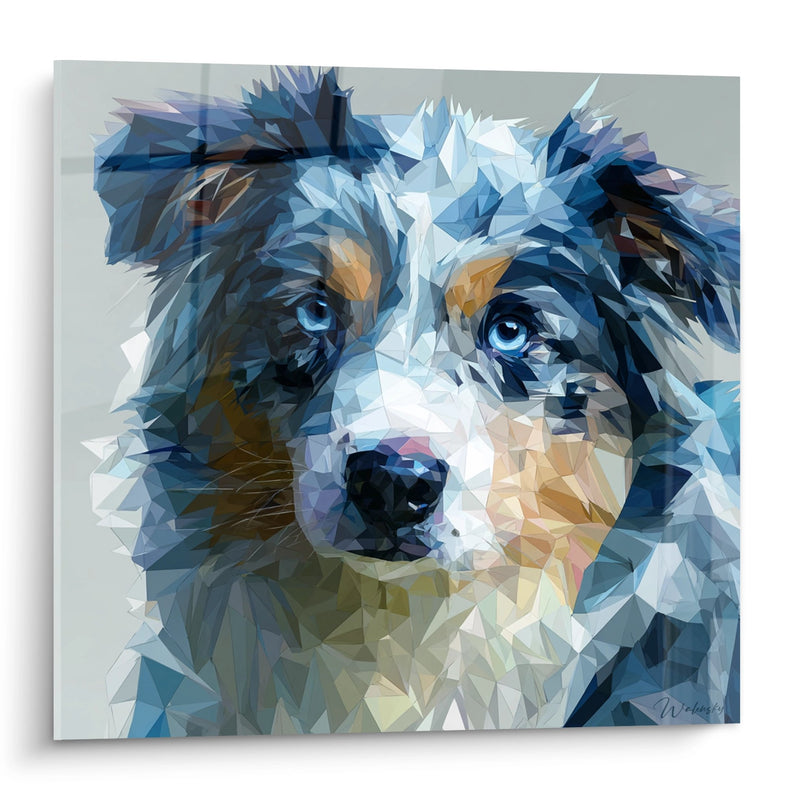 Quadro Australian Shepherd con Occhi Blu Geometrico - Ritratto Cristallino - Edizione Quadro Australian Shepherd