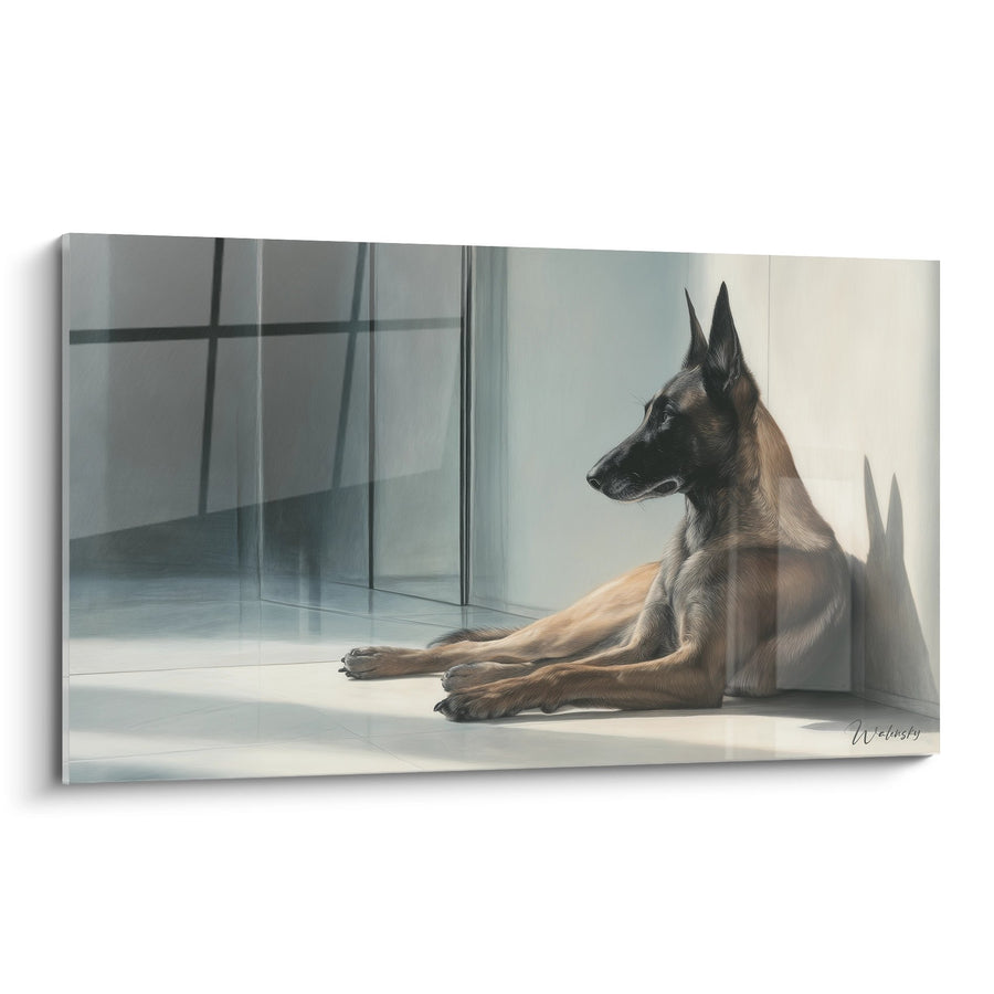 Tableau Berger Belge Malinois Allongé dans Intérieur Moderne - Sérénité Contemporaine - Edition Berger Belge Malinois