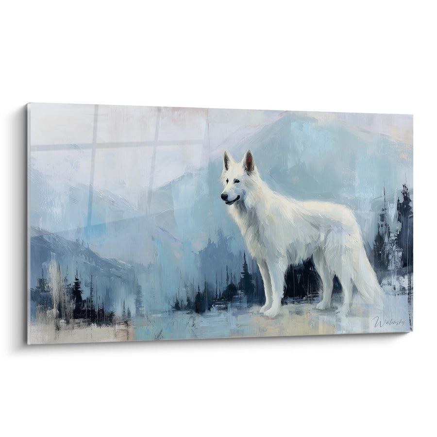 Tableau Berger Blanc Majestueux en Paysage Hivernal - Gardien des Montagnes - Edition Berger Blanc Suisse