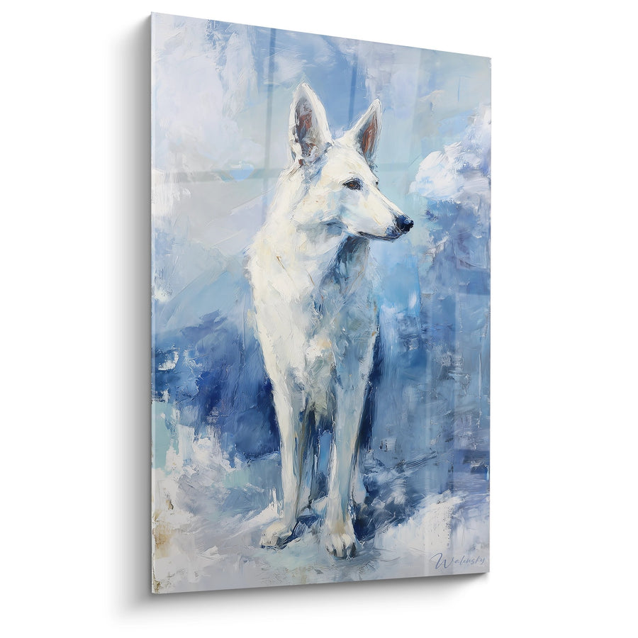 Tableau Berger Blanc Suisse aux Tons Bleus - Portrait Majestueux - Edition Berger Blanc Suisse