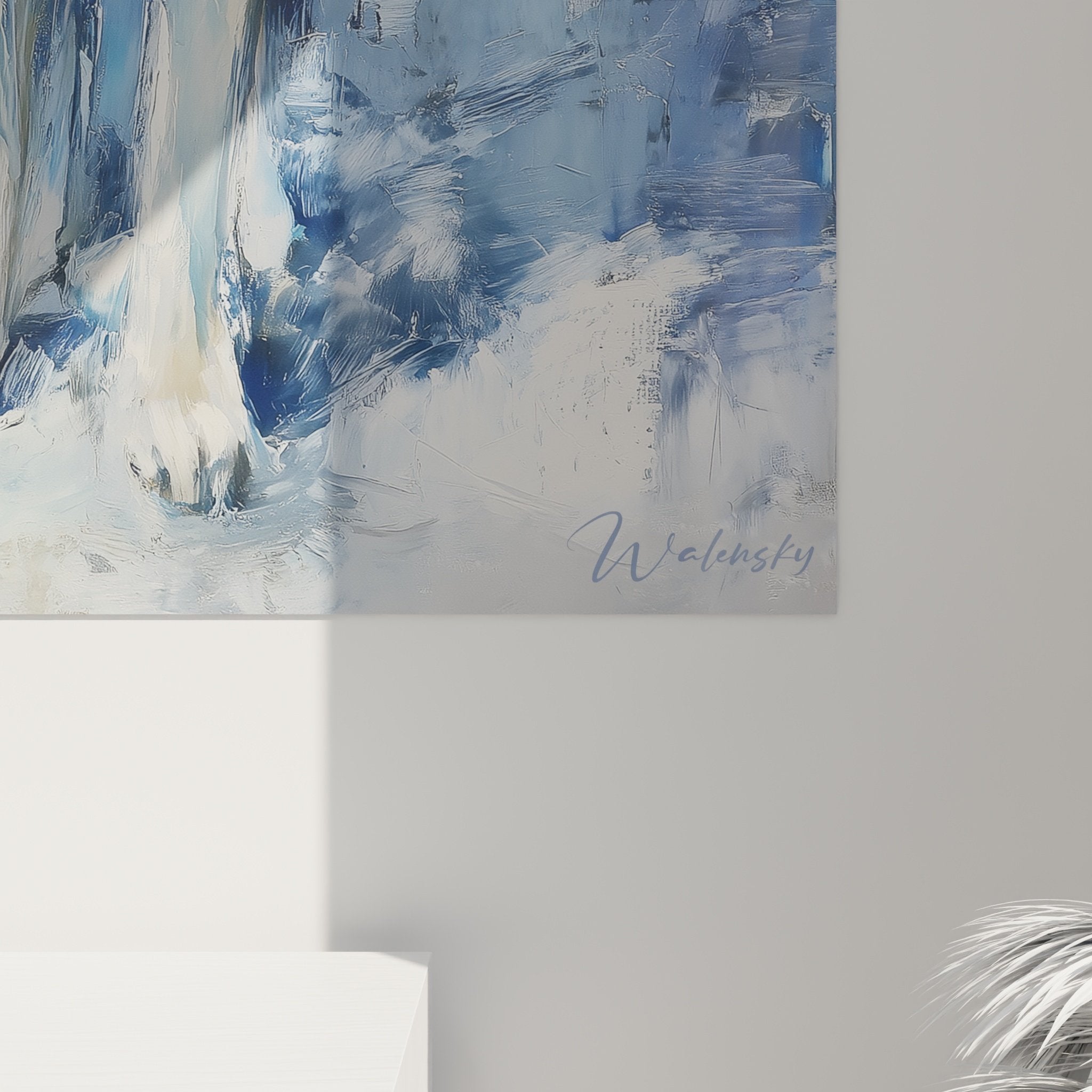 Gesamtansicht Gemälde Weißer Schweizer Schäferhund modernes Wohnzimmer Wandkunst Dekoration Hund