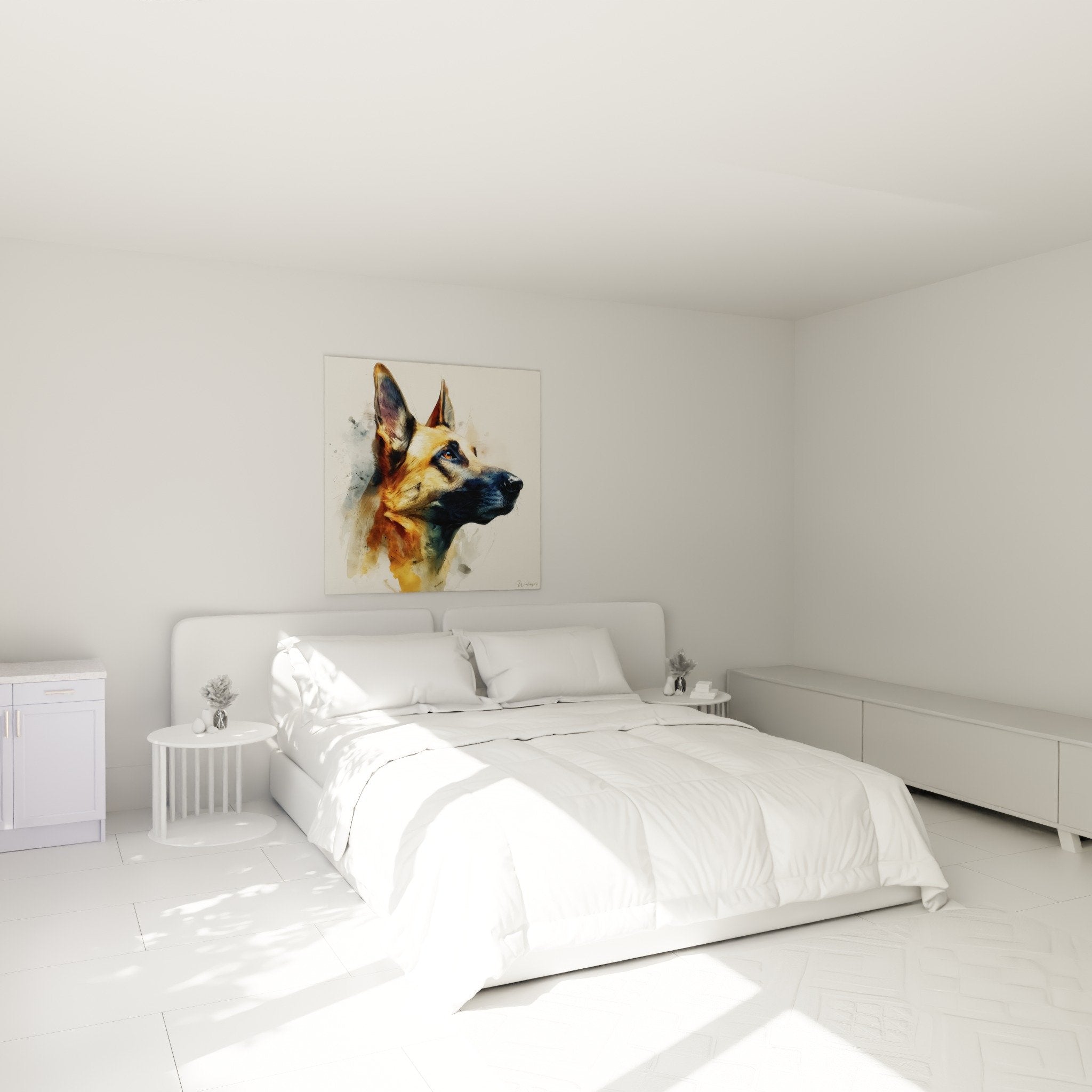 Tableau Berger Hollandais aquarelle dans chambre decoration murale tons chauds ambiance cocooning