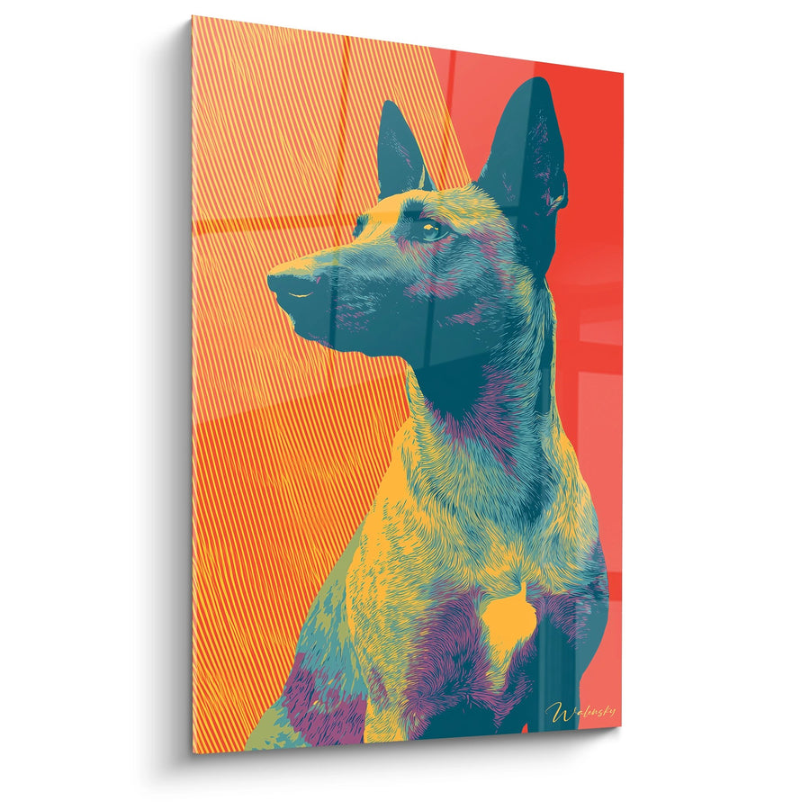 Tableau Berger Hollandais Portrait Coloré Fond Orange - Art Pop Canin - Edition Berger Hollandais