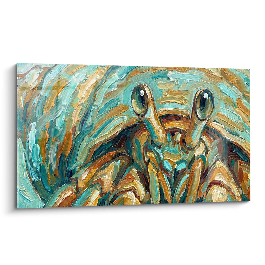 Tableau Bernard-l'hermite turquoise et doré en mouvement expressionniste - Tourbillon Océanique - Edition Bernard-l'hermite