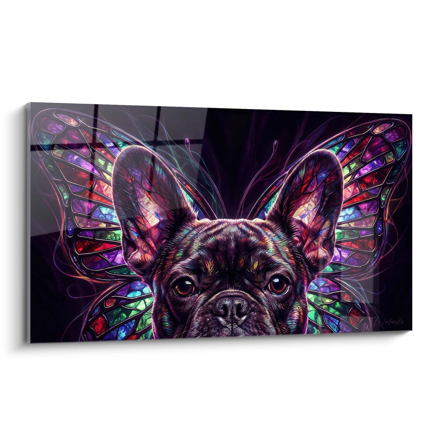 Tableau Bouledogue Français Papillon aux Ailes de Vitrail - Métamorphose Féerique - Edition Tableau Bouledogue Francais
