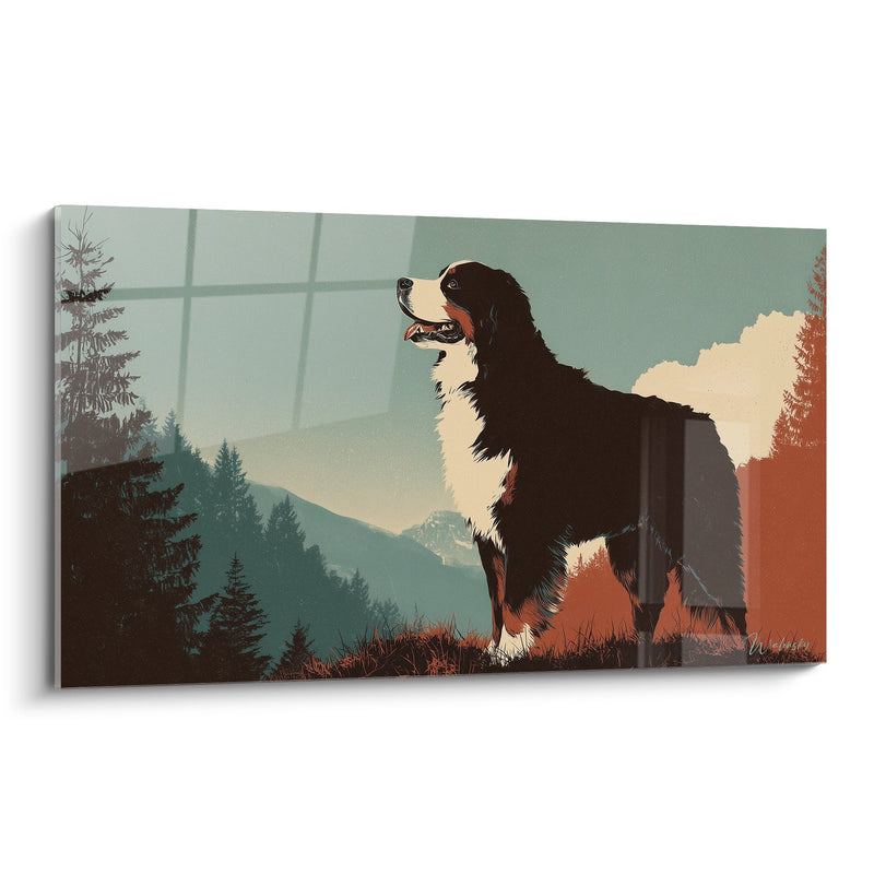 Bernese Mountain Dog on Mountain at Sunset Canvas - Alpine Contemplation - Bernese Mountain Dog Edition