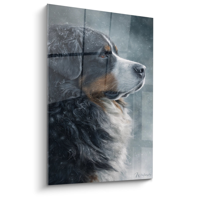 Bernese Mountain Dog in the Snow - Contemplative Winter Portrait - Bernese Mountain Dog Edition
