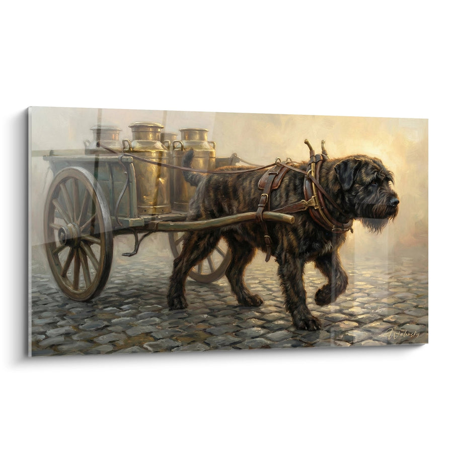 Tableau Bouvier des Flandres Tirant une Charrette de Lait - Nostalgie Rurale - Edition Bouvier des Flandres