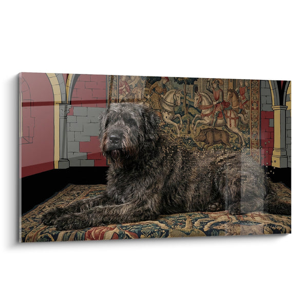 Tableau Bouvier des Flandres sur Tapis Persan dans Décor Médiéval - Noblesse Ancestrale - Edition Bouvier des Flandres