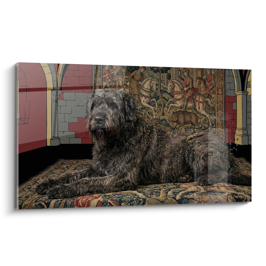 Tableau Bouvier des Flandres sur Tapis Persan dans Décor Médiéval - Noblesse Ancestrale - Edition Bouvier des Flandres