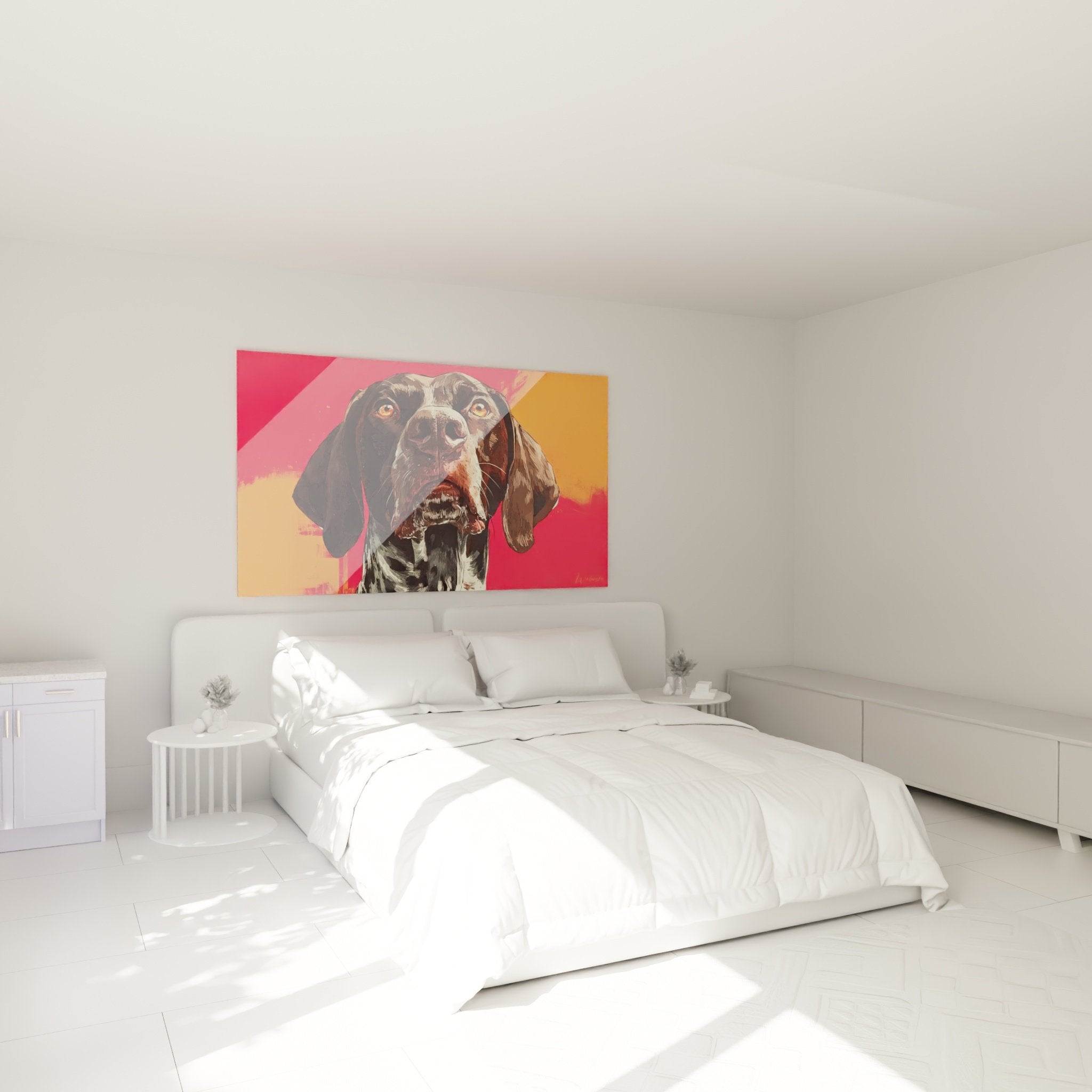 Tableau Braque Allemand portrait contemporain dans chambre moderne avec décoration colorée