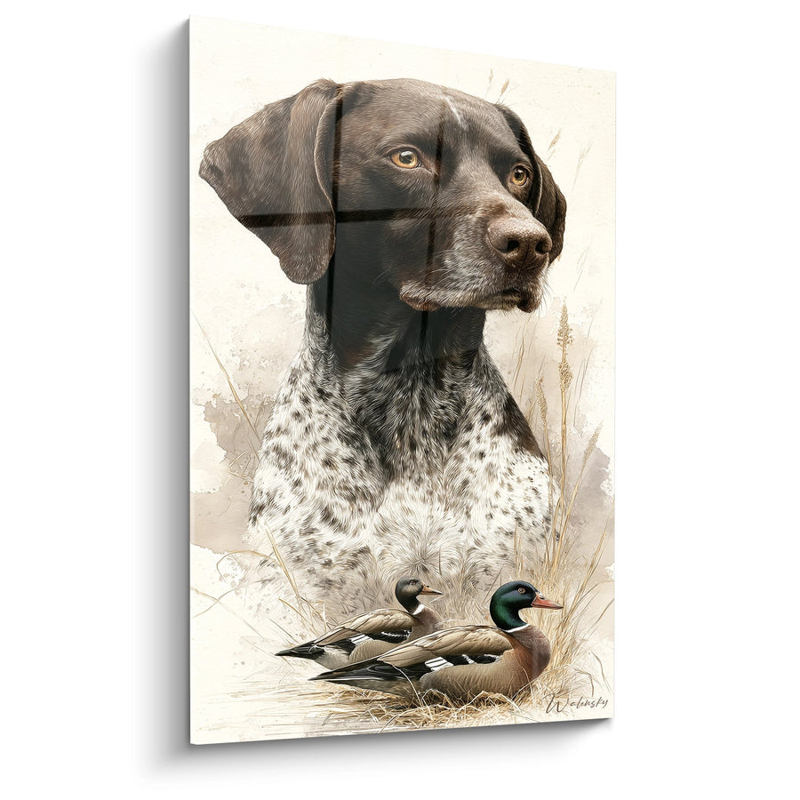 Tableau Chien de Chasse avec Canards Sauvages - Portrait de Braque - Edition Braque Allemand