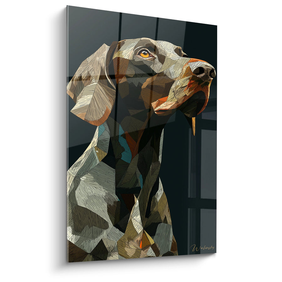 Tableau Portrait Canin Géométrique aux Tons Bruns et Turquoise - Regard Noble - Edition Braque Allemand