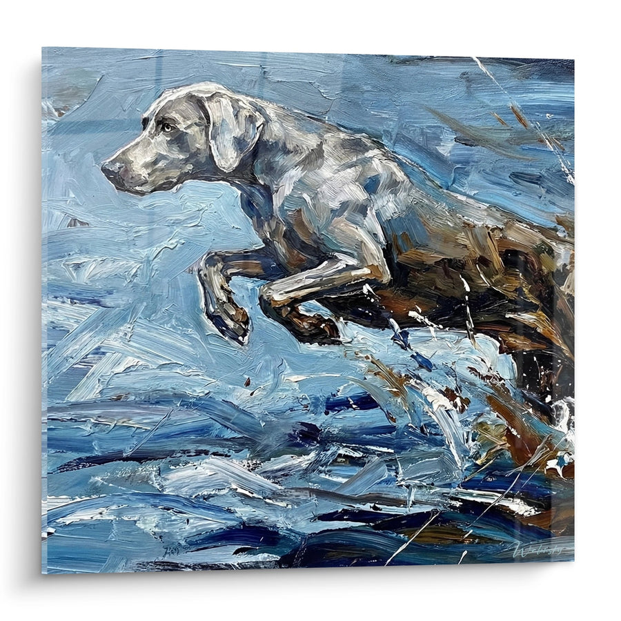 Weimaraner im blauen Wasser Gemälde - Künstlerisches Eintauchen - Weimaraner Edition