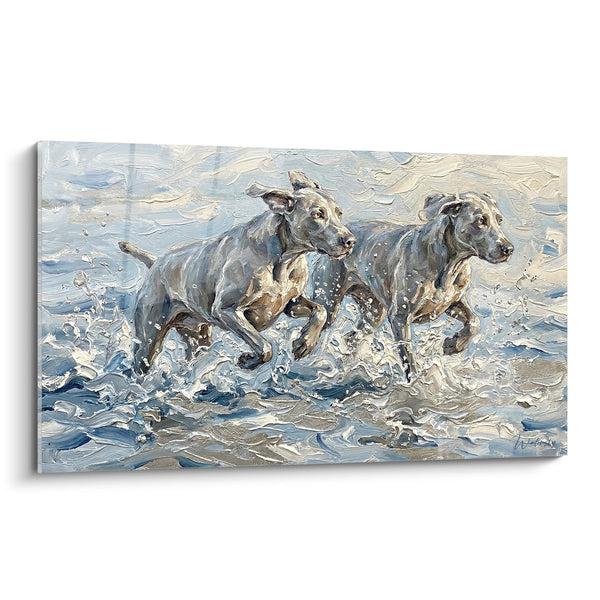 Tableau Deux Braques de Weimar Courant dans les Vagues - Énergie Marine - Edition Braque de Weimar
