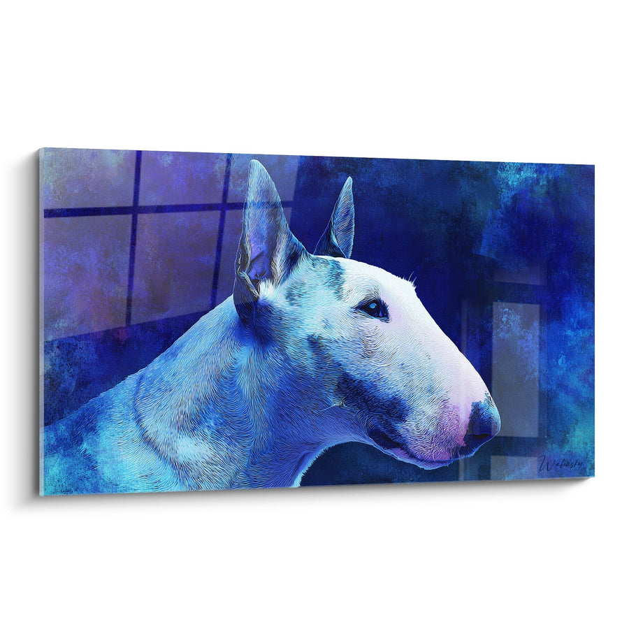 Tableau Bull Terrier Profil Bleu aux Tons Glacés - Portrait Canin Artistique - Edition Bull Terrier