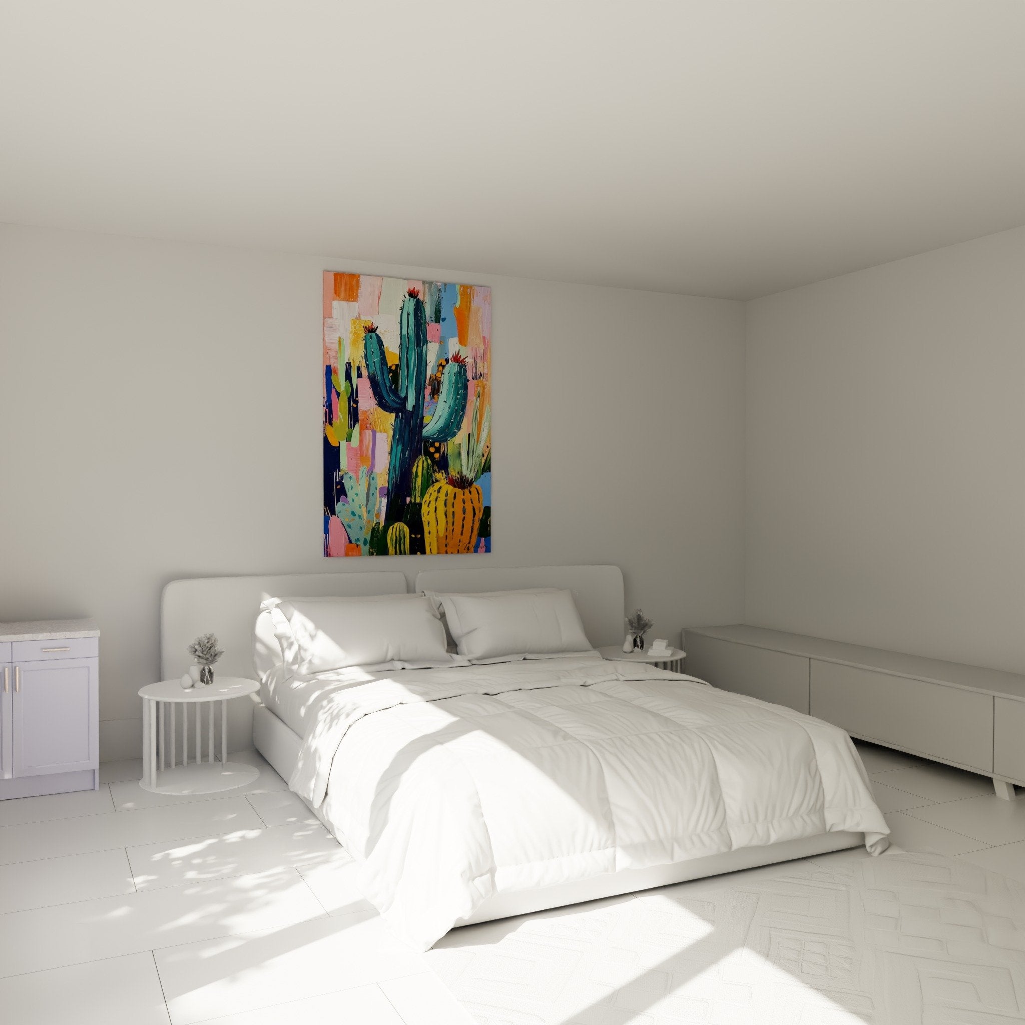 Kakteen Wanddekoration kubistisch modernes Schlafzimmer pflanzliches zeitgenössisches Gemälde farbig