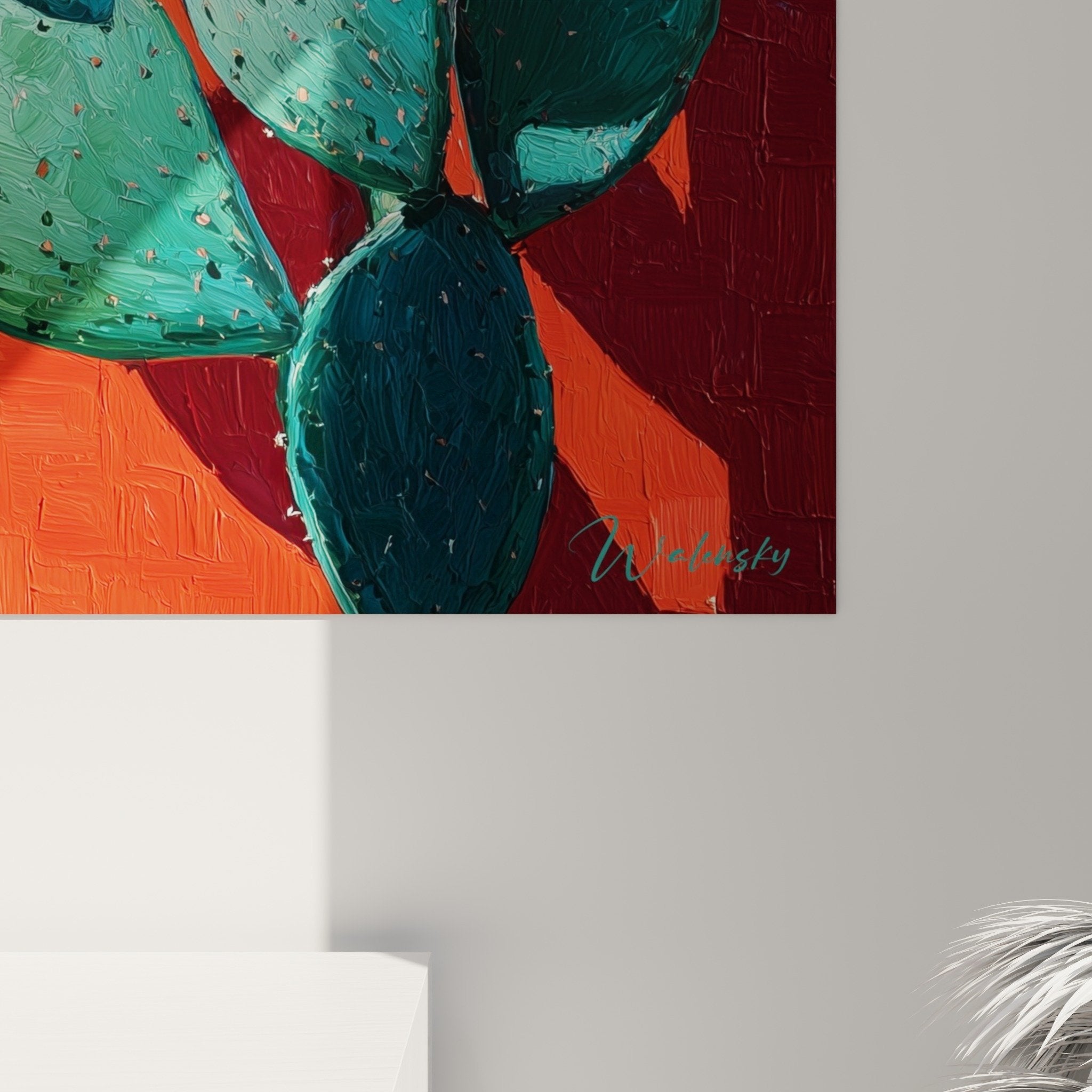 orange blue cactus wall art hanging interior decoration contemporary design