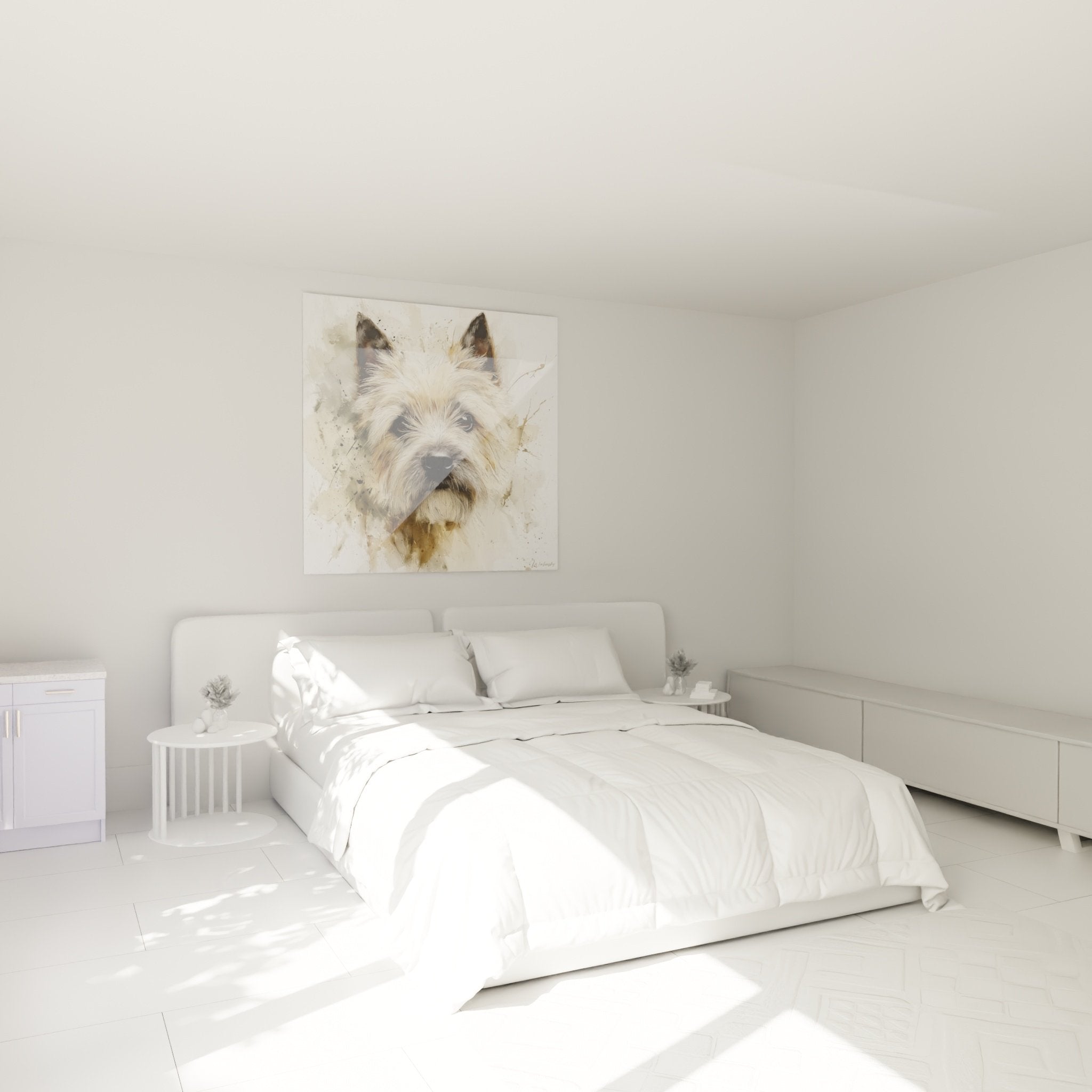 Tableau Cairn Terrier aquarelle accroche murale chambre decoration canine artistique tons chauds