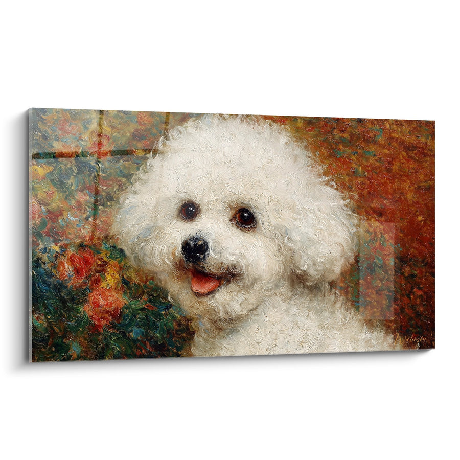White Poodle with Sparkling Eyes on Floral Background - Tender Gaze - Poodle Edition
