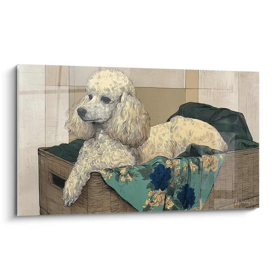 Tableau Caniche Crème dans Panier de Bambou - Élégance Orientale - Edition Caniche