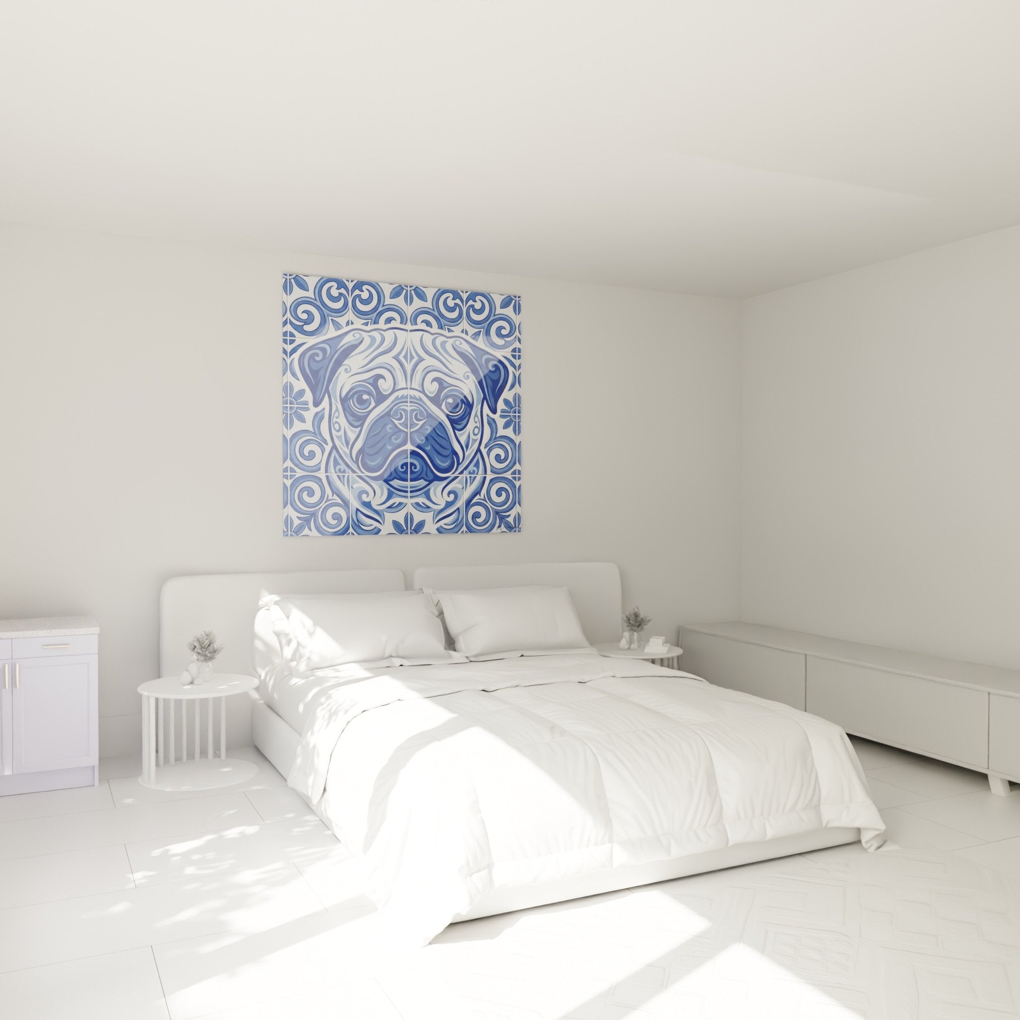 Carlin artistique mosaïque bleu cobalt dans chambre décoration murale méditerranéenne
