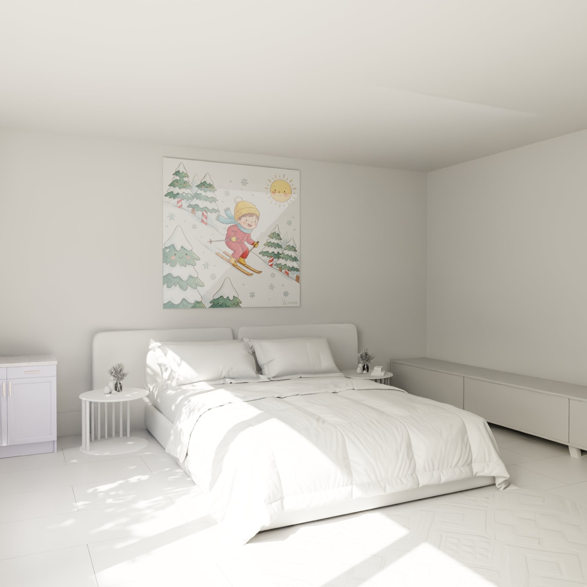 Décoration murale tableau skieur enfant dans chambre enfant thème montagne et sports d'hiver