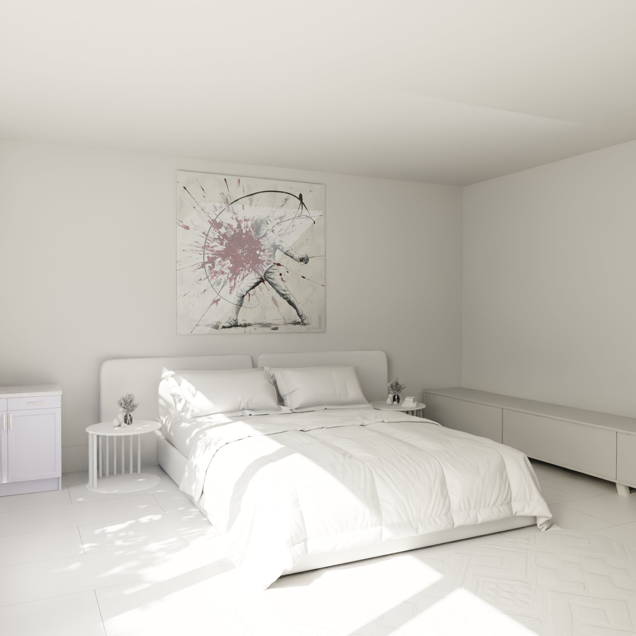 Decoration murale escrime dans chambre moderne tableau abstrait rouge et gris