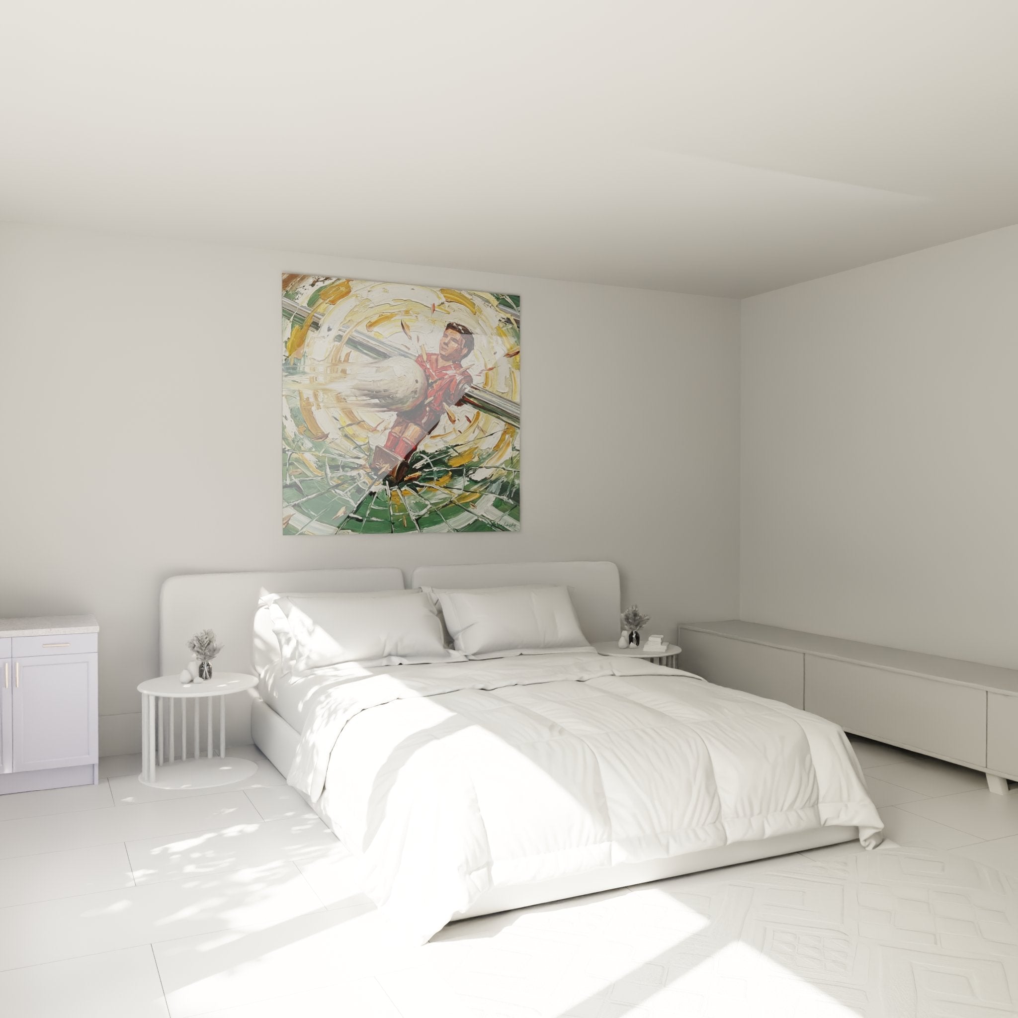 Tableau joueur babyfoot rouge accroche chambre decoration murale moderne art sportif ambiance